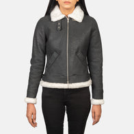 Sherilyn B-3 Black & White Leather Bomber Jacket by Dash Racegear - women Jacket view 1