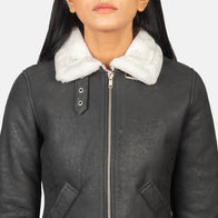 Sherilyn B-3 Black & White Leather Bomber Jacket by Dash Racegear - women Jacket view 6