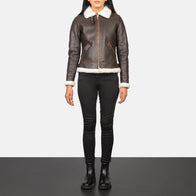 Sherilyn B-3 Brown Leather Bomber Jacket by Dash Racegear - women Jacket view 3