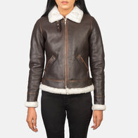 Sherilyn B-3 Brown Leather Bomber Jacket by Dash Racegear - women Jacket view 4
