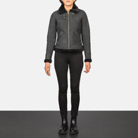 Sherilyn B-3 Distressed Black Leather Bomber Jacket by Dash Racegear - women Jacket view 3