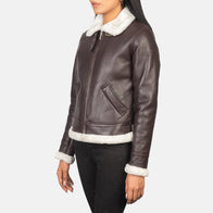 Sherilyn B-3 Maroon Leather Bomber Jacket by Dash Racegear - women Jacket view 2