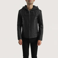 Spratt Black Hooded Leather Jacket by Dash Racegear - men Jacket view 2