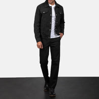 Stallon Black Suede Trucker Jacket by Dash Racegear - men Jacket view 3