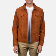 Stallon Brown Suede Trucker Jacket by Dash Racegear - men Jacket view 1