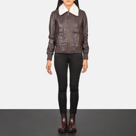 Stella G-1 Maroon Leather Bomber Jacket by Dash Racegear - women Jacket view 3