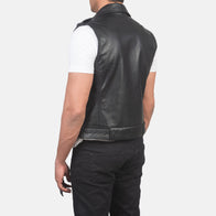 Sullivan Black Leather Biker Vest by Dash Racegear - men Jacket view 5