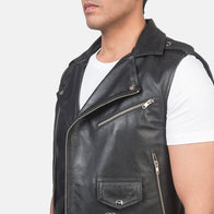 Sullivan Black Leather Biker Vest by Dash Racegear - men Jacket view 6