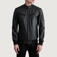 Sven Black Leather Bomber Jacket by Dash Racegear - men Jacket view 1