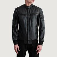 Sven Black Leather Bomber Jacket by Dash Racegear - men Jacket view 1