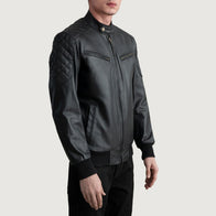 Sven Black Leather Bomber Jacket by Dash Racegear - men Jacket view 2