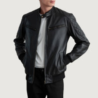 Sven Black Leather Bomber Jacket by Dash Racegear - men Jacket view 3