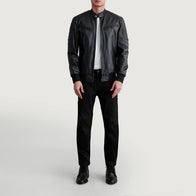 Sven Black Leather Bomber Jacket by Dash Racegear - men Jacket view 4