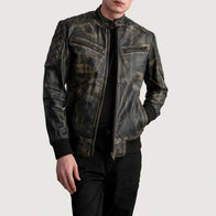 Sven Distressed Brown Leather Bomber Jacket by Dash Racegear - men Jacket view 1