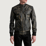 Sven Distressed Brown Leather Bomber Jacket by Dash Racegear - men Jacket view 3