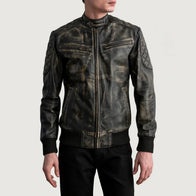 Sven Distressed Brown Leather Bomber Jacket by Dash Racegear - men Jacket view 3