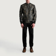 Sven Distressed Brown Leather Bomber Jacket by Dash Racegear - men Jacket view 4
