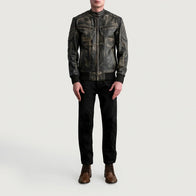 Sven Distressed Brown Leather Bomber Jacket by Dash Racegear - men Jacket view 4