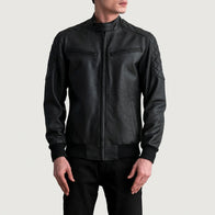 Sven Tumbled Black Leather Bomber Jacket by Dash Racegear - men Jacket view 3
