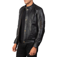 Tea House Black Leather Biker Jacket by Dash Racegear - men Jacket view 2