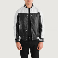 Terrance Black & White Leather Varsity Jacket by Dash Racegear - men Jacket view 1