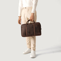 The Preston Vintage Distressed Brown Leather Briefcase by Dash Racegear - women Leather Bag view 9
