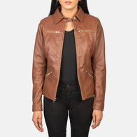 Tomachi Brown Leather Jacket by Dash Racegear - women Jacket view 1