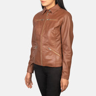 Tomachi Brown Leather Jacket by Dash Racegear - women Jacket view 2