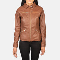 Tomachi Brown Leather Jacket by Dash Racegear - women Jacket view 4