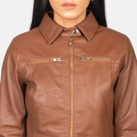 Tomachi Brown Leather Jacket by Dash Racegear - women Jacket view 6