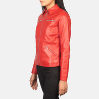 Tomachi Red Leather Jacket by Dash Racegear - women Jacket view 2