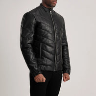 Travis Black Leather Puffer Jacket by Dash Racegear - men Jacket view 2