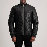 Travis Black Leather Puffer Jacket by Dash Racegear - men Jacket view 4