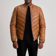 Travis Tan Leather Puffer Jacket by Dash Racegear - men Jacket view 1