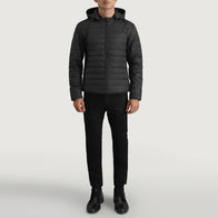 Tyler Black Hooded Puffer Jacket by Dash Racegear - men Jacket view 3