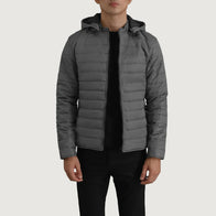 Tyler Grey Hooded Puffer Jacket by Dash Racegear - men Jacket view 1