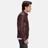 Urbane Quilted Maroon Leather Biker Jacket by Dash Racegear - men Jacket view 2