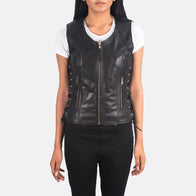 Vanda Black Leather Biker Vest by Dash Racegear - women Jacket view 4