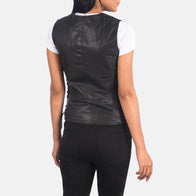 Vanda Black Leather Biker Vest by Dash Racegear - women Jacket view 5