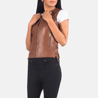 Vanda Brown Leather Biker Vest by Dash Racegear - women Jacket view 4