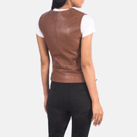 Vanda Brown Leather Biker Vest by Dash Racegear - women Jacket view 5