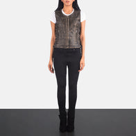 Vanda Distressed Brown Leather Biker Vest by Dash Racegear - women Jacket view 3