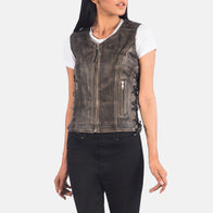 Vanda Distressed Brown Leather Biker Vest by Dash Racegear - women Jacket view 4