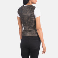 Vanda Distressed Brown Leather Biker Vest by Dash Racegear - women Jacket view 5
