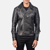 Vincent Black Leather Biker Jacket by Dash Racegear - men Jacket view 1