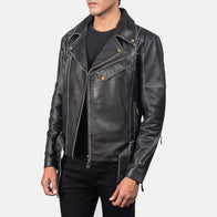 Vincent Black Leather Biker Jacket by Dash Racegear - men Jacket view 2