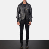 Vincent Black Leather Biker Jacket by Dash Racegear - men Jacket view 3