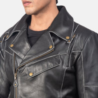 Vincent Black Leather Biker Jacket by Dash Racegear - men Jacket view 4