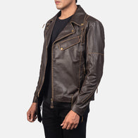 Vincent Brown Leather Biker Jacket by Dash Racegear - men Jacket view 2