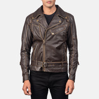 Vincent Brown Leather Biker Jacket by Dash Racegear - men Jacket view 3